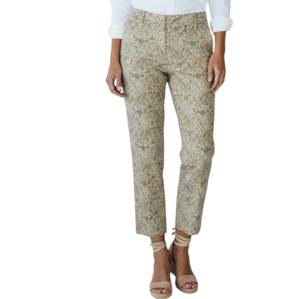 WORTH Paisley Patterned Ankle Pants in Pale Yellow/Taupe Size 10 -- GORGEOUS!!!